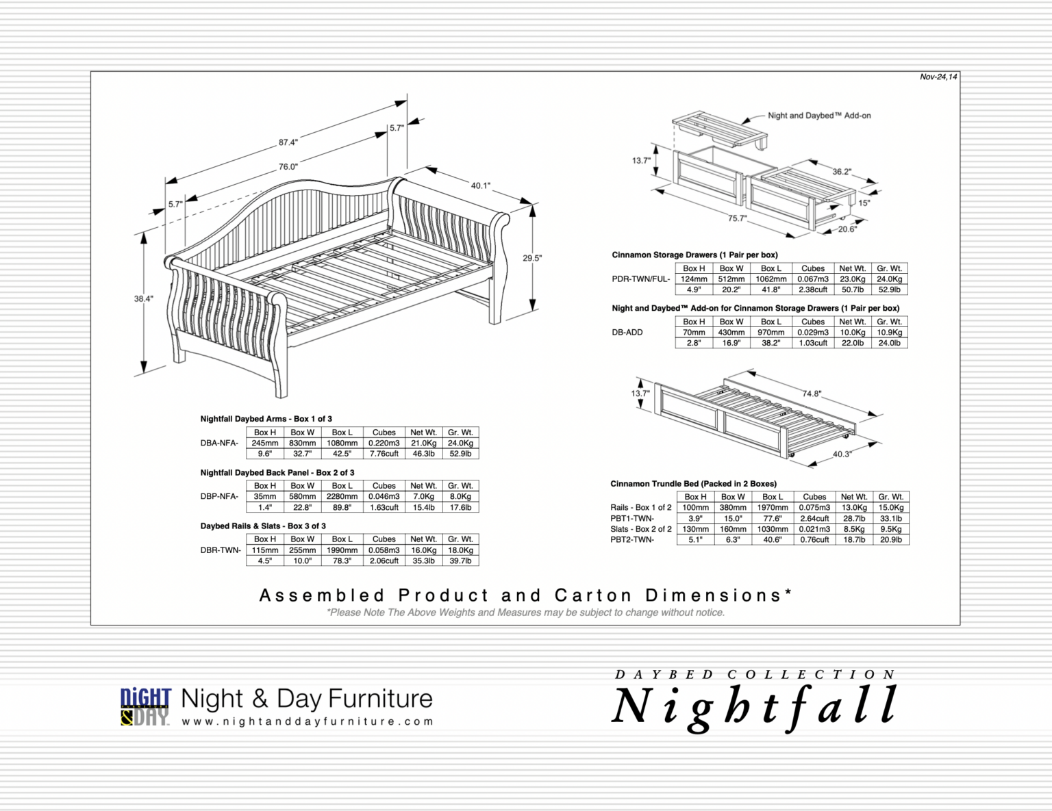 Nightfall Daybed Dimensions
