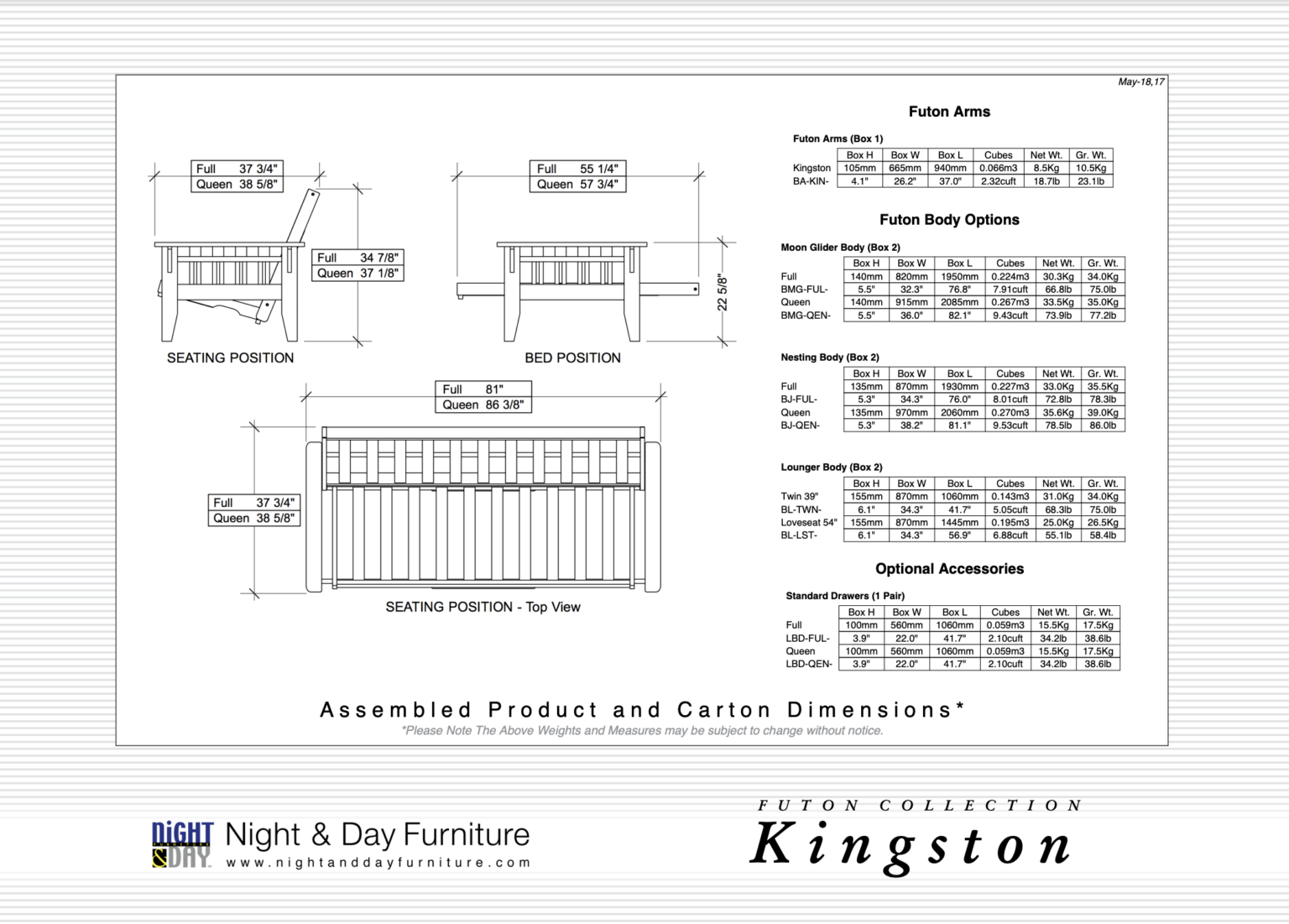 Kingston-Futon-Dimensions