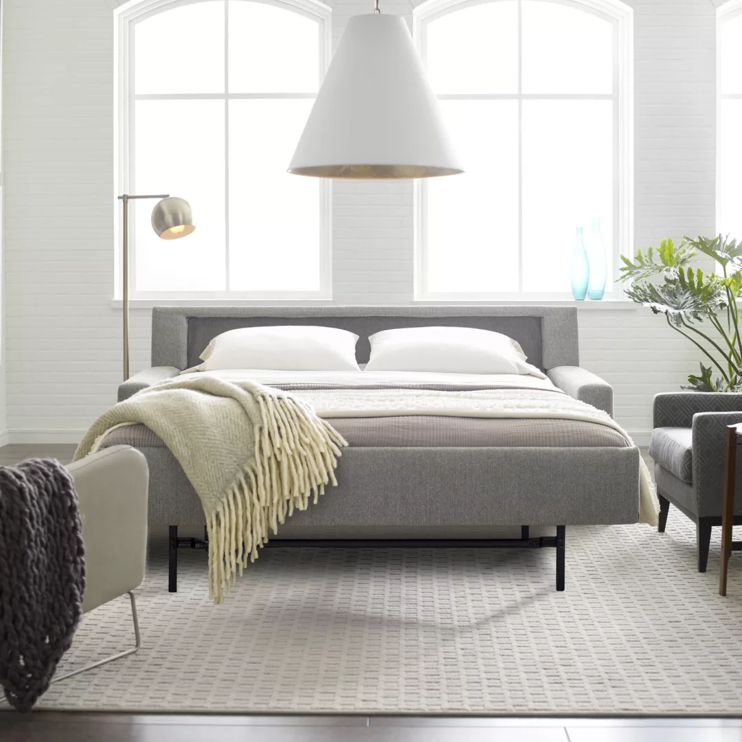 Bryson Comfort Sleeper Sofa_Loft-Pebble_Open_Lifestyle_American Leather