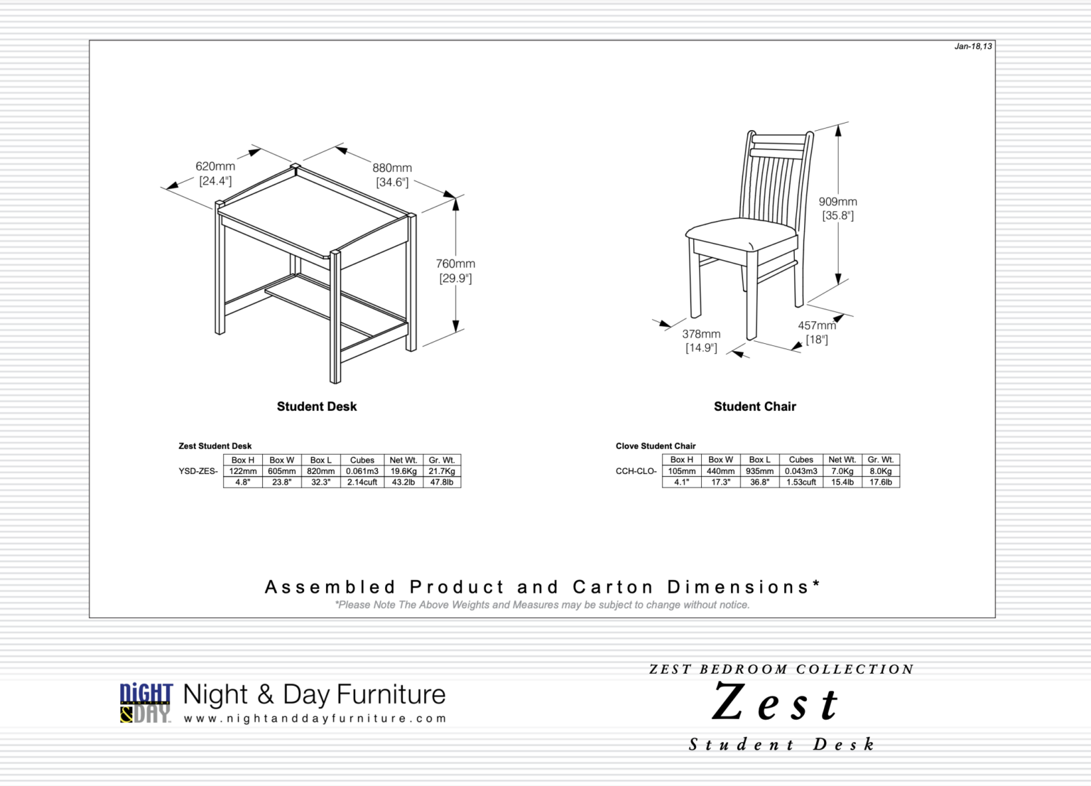 Zest-Student-Desk & Chair-Dimensions