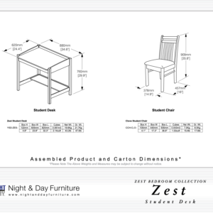 Zest-Student-Desk & Chair-Dimensions