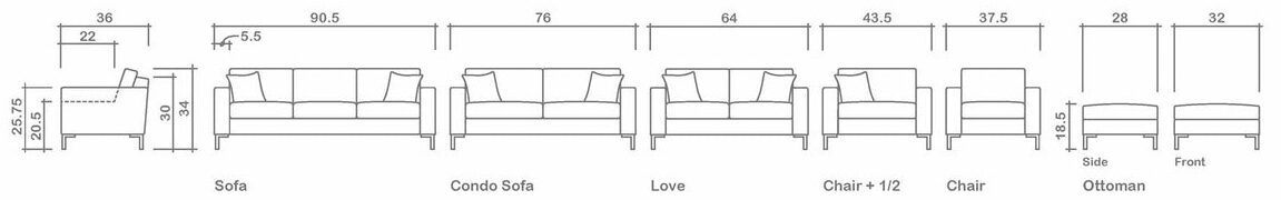 Apollo Sofa Collection Dimensions