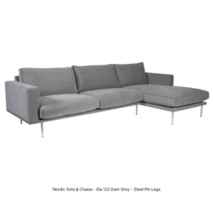 Nordic Sofa & Chaise _Ela 122 Dark Grey_Steel Pin Legs__Fjords