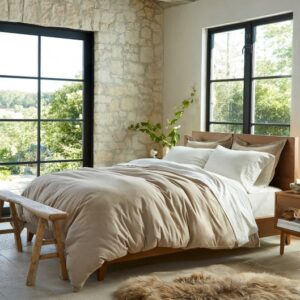 Cloud Brushed Organic Flannel Duvet Cover in Camel Heather_Lifestyle image_2 by Coyuchi