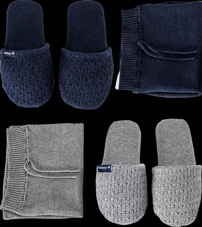Hastens Knit Slippers in Navy and Grey