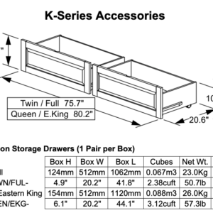 K-Series Drawers Dimensions