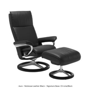 Aura Signature Chair & Ottoman_Noblesse Leather Black_Black Finish