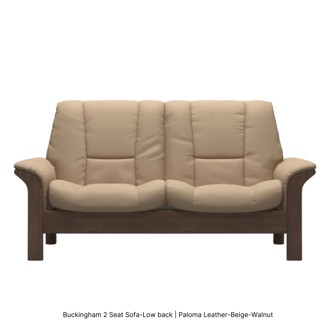Buckingham 2 Seat Sofa Low Back_Paloma Leather Beige_Walnut Finish