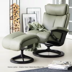 Magic Signature Chair & Ottoman_Paloma Lthr-Shadow Grn_Matte Black-Finish_Lifestyle_Stressless