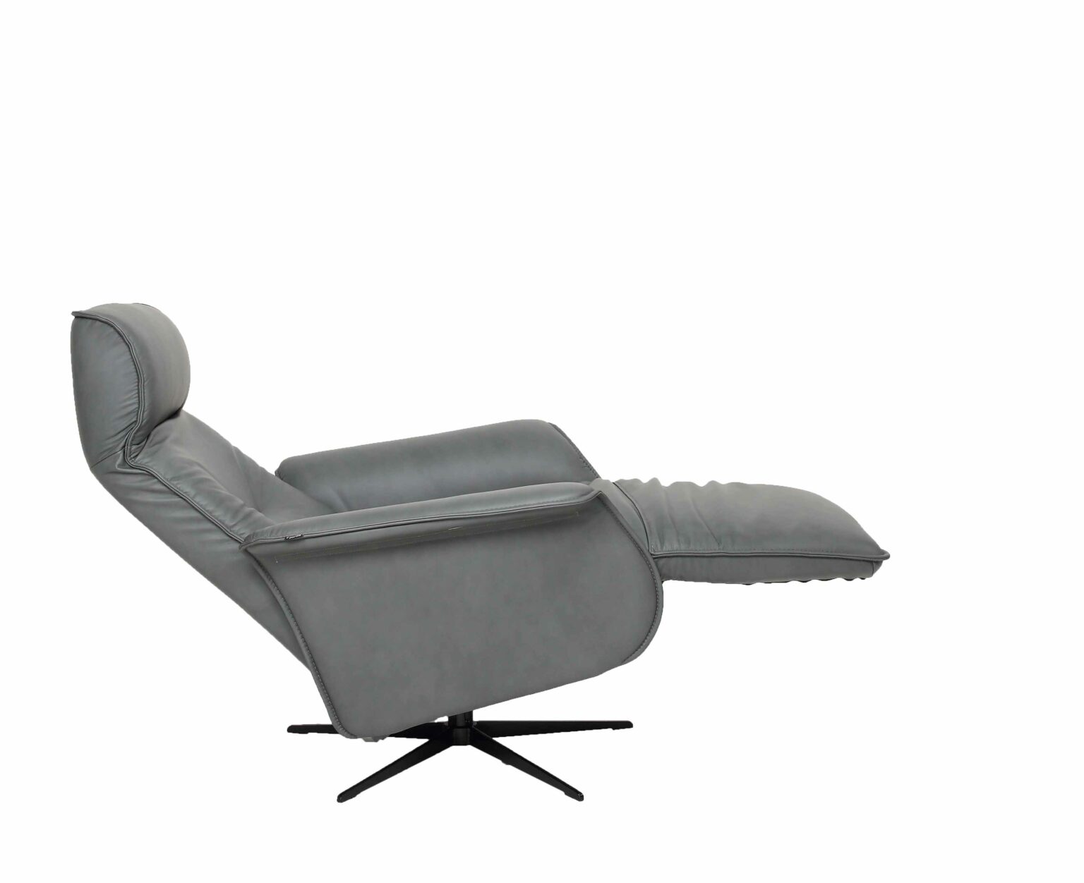 Finn Recliner_Soft Line Leather 227 Grey_Open Sideview_Fjords