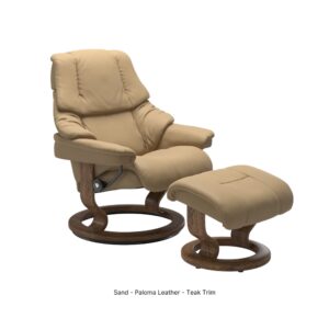Reno Classic Chair_Paloma-Oxford Sand_Teak_Front Angle View_Stressless