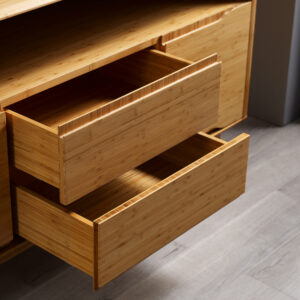 Currant Media Cabinet_Caramelized Bamboo_Drawers Open View_Greenington