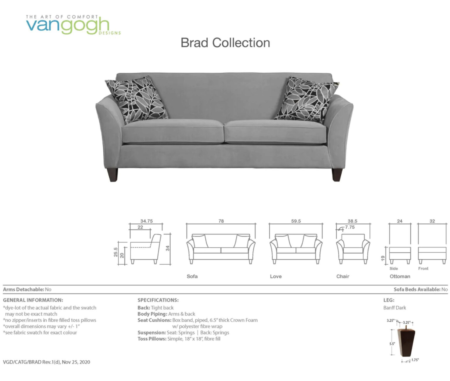 Brad Sofa Collection_Product Sheet_Van Gogh Designs