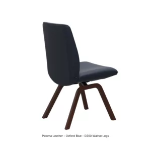Mint Low Back Dining Chair_Paloma Lthr Oxford Blue_D200 Walnut Legs_Back Angle_Stressless