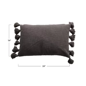 Cotton Slub Lumbar Pillow with Tassels_Iron Grey_Dimensions_Creative Co-Op