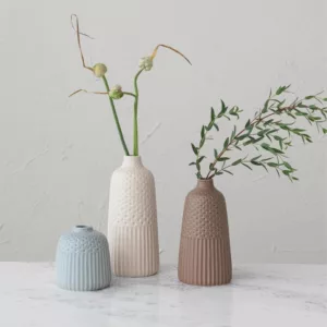 Debossed Stoneware Vases Set of 3_Multicolor_LIfestyle_Creative Co-Op