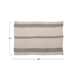 Double Cloth Stitched Throw with Frayed Edges_Cream-Black_Dimensions_Creative Co-Op