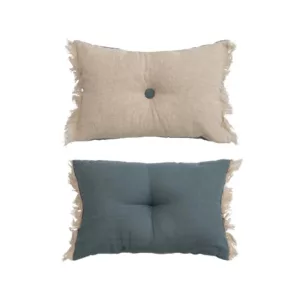 Two-Sided Linen Blend Tufted Lumbar Pillow_Natural-Blue_Front & Back View_Creative Co-Op