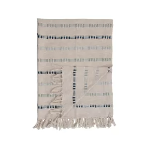 Woven Cotton Embroidered Throw with Fringe_Multicolor_Corner Folded Up View_Creative Co-Op