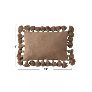 Woven Cotton Slub Lumbar Pillow with Tassels_Brown_Dimesnions_Creative Co-Op