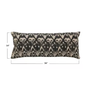 Woven Linen Lumbar Pillow with Ikat Print _Tan-Black_Dimensions__Creative Co-Op