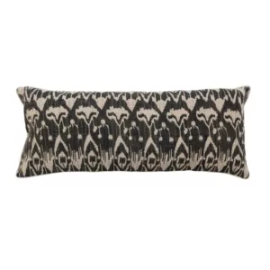 Woven Linen Lumbar Pillow with Ikat Print _Tan-Black_Front View__Creative Co-Op