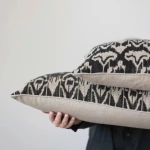 Woven Linen Lumbar Pillow with Ikat Print _Tan-Black_Lifestyle__Creative Co-Op