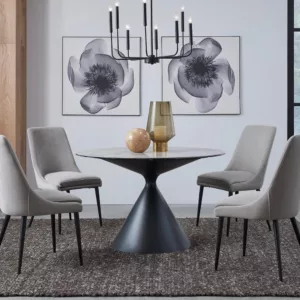Winston Stone Top Metal Base Round Dining Table_Grigio_Lifestyle Setting_Modus Furniture