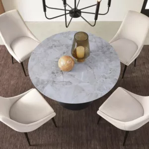 Winston Stone Top Metal Base Round Dining Table_Grigio_Top Down LIfestyle View_Modus Furniture