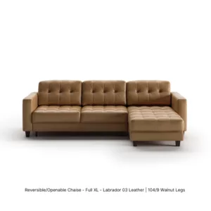 Noah Sectional Sleeper Sofa_Full XL_Labrador 03 Leather_104-9 Walnut Legs_Head On View_Luonto