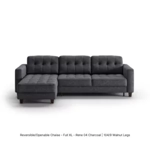 Noah Sectional Sleeper Sofa_Full XL_Rene 04 Charcoal_104-9 Walnut Legs_Head On View_Luonto