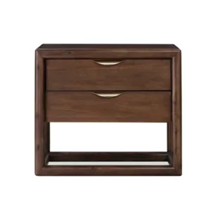 Sol 2 Drawer USB Charging Nightstand_Brown Spice_Head On View_Modus Furniture