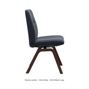 Mint Low Back Dining Chair_Paloma Lthr Oxford Blue_D200 Walnut Legs_Side View_Stressless